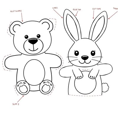 Szablony paluszkowych pacynek — Miś i Króliczek