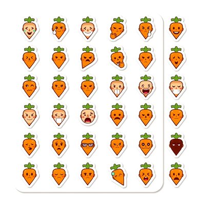 Naklejki marchewki — zestaw ikon emocji (szablon)