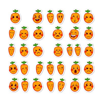Naklejki marchewki — zestaw ikon emocji (szablon)