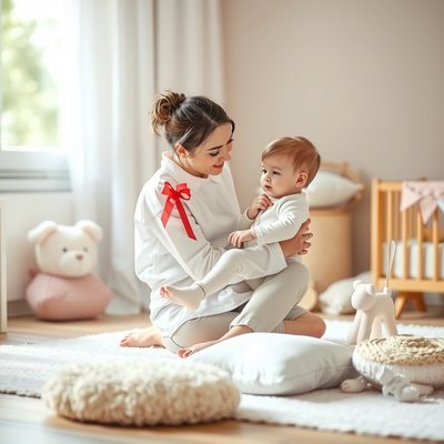 Ilustracja sceny zajęć — opiekun kołyszący dziecko