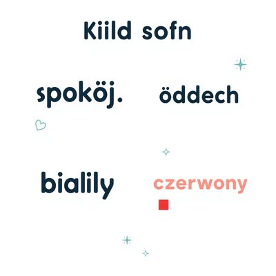 Plakat z prostymi słowami — 'spokój', 'oddech', 'biały', 'czerwony'