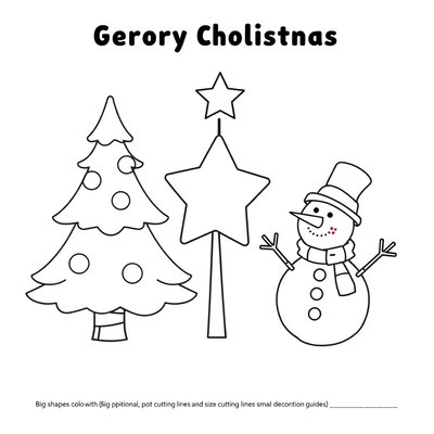 Kolorowanka: choinka, gwiazda, bałwanek