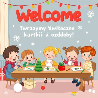 Plakat powitalny zajęć — 'Tworzymy świąteczne kartki i ozdoby!'