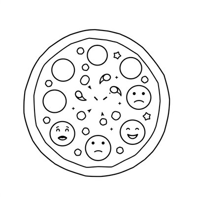 Kolorowanka: Pizza emocji (czarno-biała)