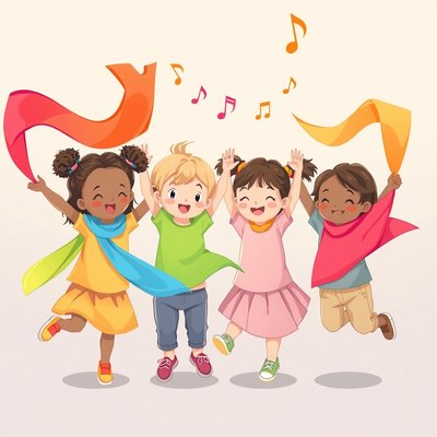 Ilustracja: muzyka i ruch z chustkami