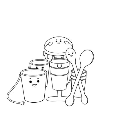 Strona do kolorowania — mikrofon i instrumenty