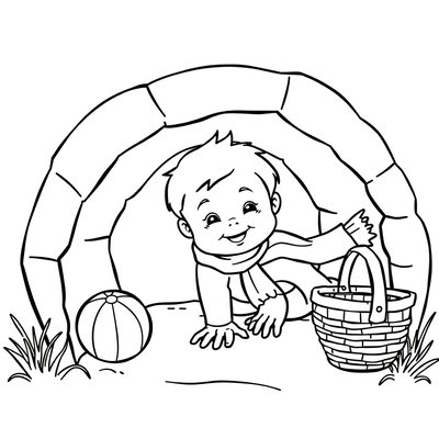 Kolorowanka — Maluch w tunelu i zabawki