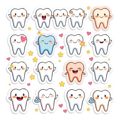 Arkusz naklejek pochwały — uśmiechnięte zęby
