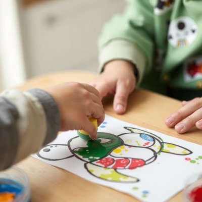 Zbliżenie: dziecko stempluje gąbką