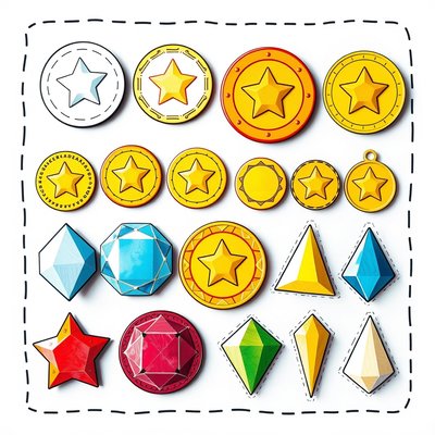 Papierowe skarbki — monety i kamienie (szablon)