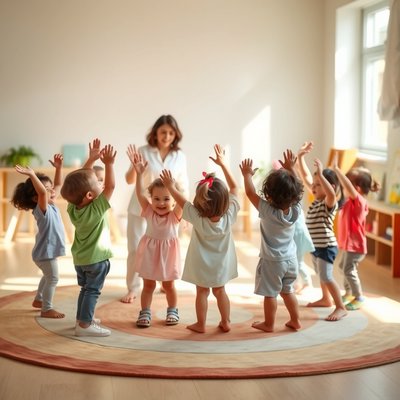 Scena ruchowa — dzieci wykonują 'promyki słońca'