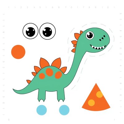 Arkusz dużych elementów do przyklejania (oczka, nogi, grzebień)