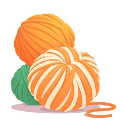 Kłębek włóczki i pompony — ilustracje rekwizytów