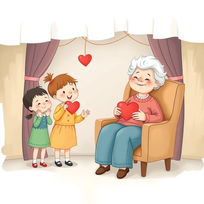 Ilustracja scenki: powitanie babci