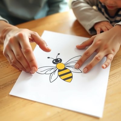 Fotografia: ręce dziecka i opiekuna przyklejające naklejki