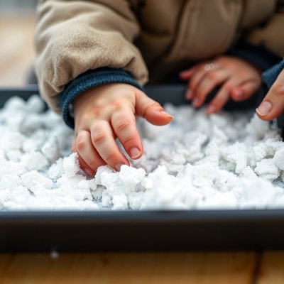 Zbliżenie dłoni dotykających śnieg