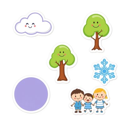 Karty ról — ikony do naklejek (Chmura, Wiatr, Drzewo, Śnieżynka, Chór)