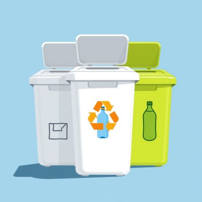 Pudełka do sortowania z ikonami (papier, plastik, szkło)