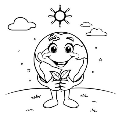 Strona do kolorowania: 'Dbamy o Ziemię' maskotka