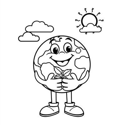 Strona do kolorowania: 'Dbamy o Ziemię' maskotka