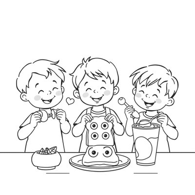 Kolorowanka: Dzieci przygotowują przekąski