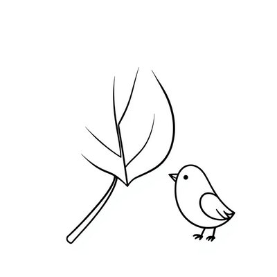 Kolorowanka — Liść i ptaszek
