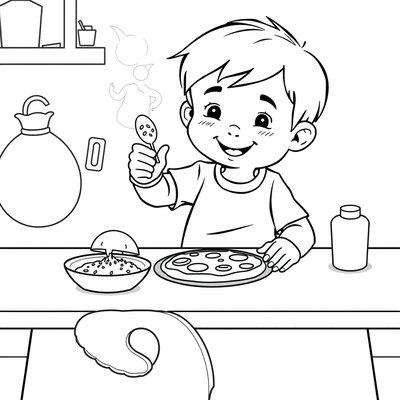 Kolorowanka: dziecko robi pizzę