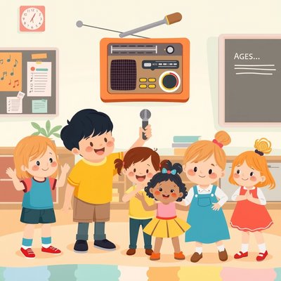 Ilustracja: Prezenter i słuchacze