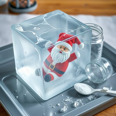 Bryła lodu z ukrytym skarbem — zbliżenie