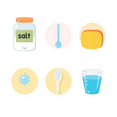 Ikony materiałów (sól, pipetka, gąbka, łyżeczka)