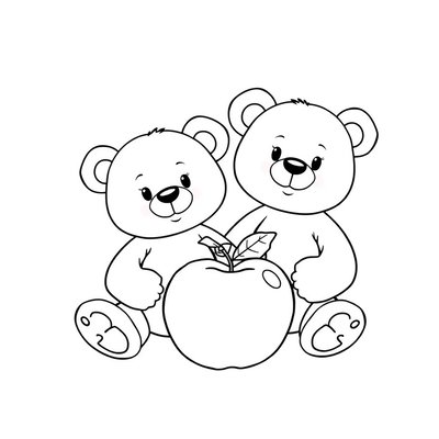 Kolorowanka — Dwa misie i dwa jabłka