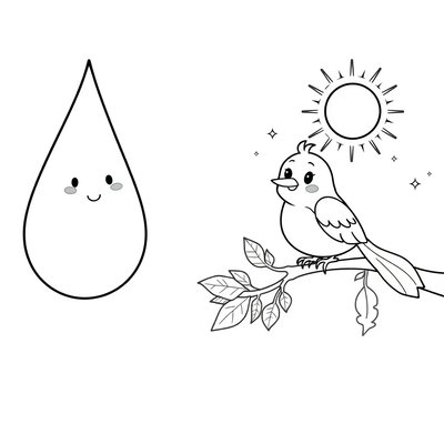 Kolorowanka: Mała kropla i ptaszek