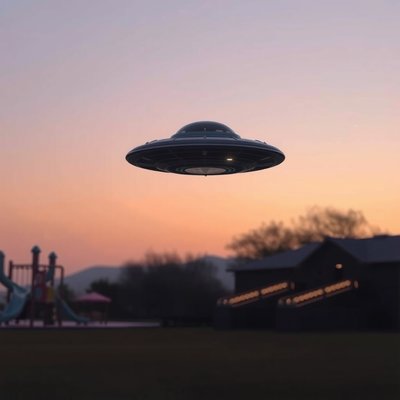 Tło wizualizacji — Spokojna podróż UFO nad placem zabaw