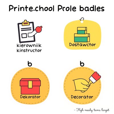 Odznaki ról zespołu (kierownik, konstruktor, dostawca, dekorator)