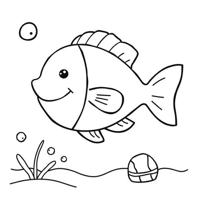 Kolorowanka: prosta rybka z falami
