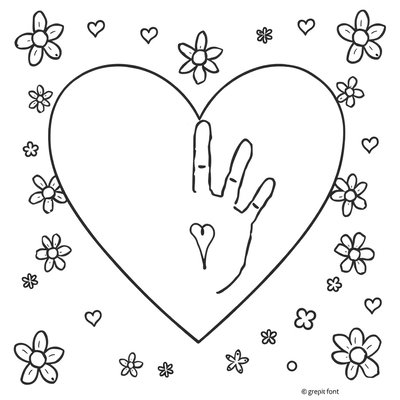 Kolorowanka: Serduszko i odcisk dłoni