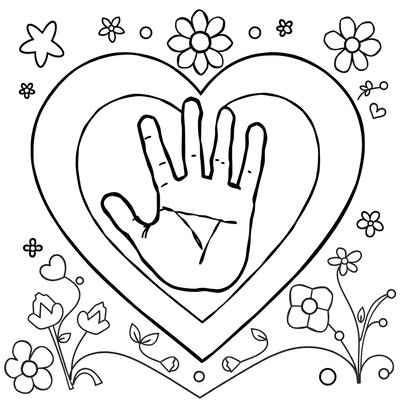 Kolorowanka: Serduszko i odcisk dłoni