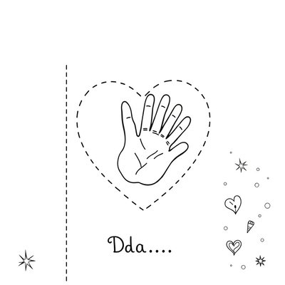 Szablon laurki: baza kartki z serduszkiem i obrysem dłoni