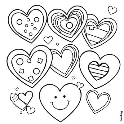 Strona do kolorowania — Proste serduszka