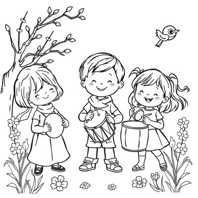 Kolorowanka — Wiosna z instrumentami