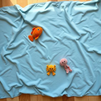 Mapa oceanu (niebieska tkanina z zabawkami)