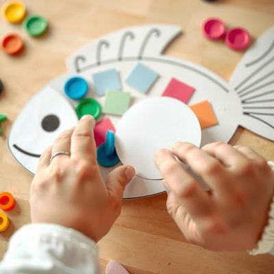 Zbliżenie rączek dekorujących rybkę