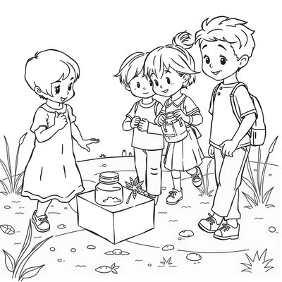 Kolorowanka: dzieci bawią się zmysłami