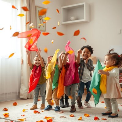 Zabawa 'Spadające liście' — dzieci w ruchu