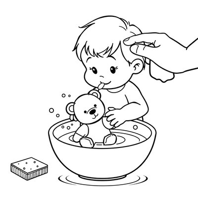 Kolorowanka: Mycie zabawki