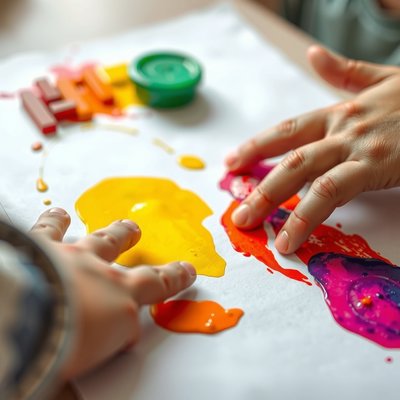 Zbliżenie: odcisk dłoni w farbie