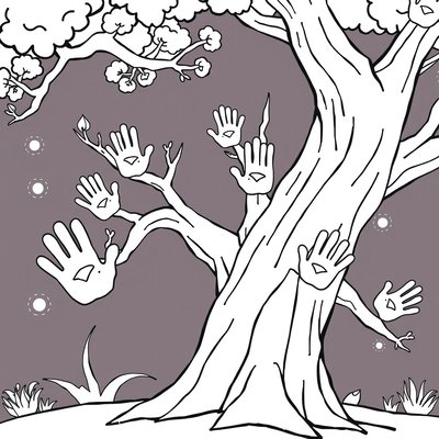 Kolorowanka: drzewo z miejscami na liście