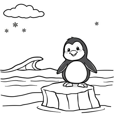 Kolorowanka — Pingwin na lodzie