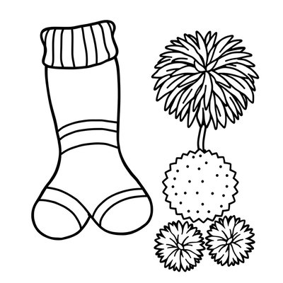 Kolorowanka: para skarpetek i para pomponów