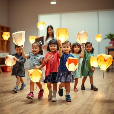 Zdjęcie: dzieci maszerujące z lampionami